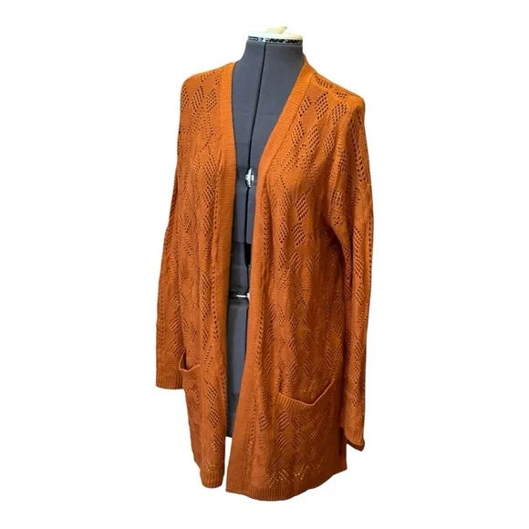 NEW Market & Spruce Pumpkin Oversize Long-Sleeve Open Long Cardigan with Pockets - Picture 2 of 8